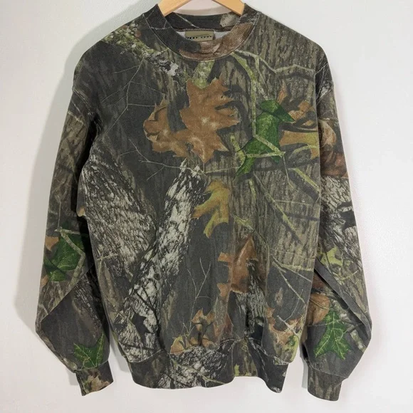 Vintage Y2K Camo Sweatshirt Jerzees Outdoors Mossy Oak Style Crewneck Medium - Picture 1 of 6